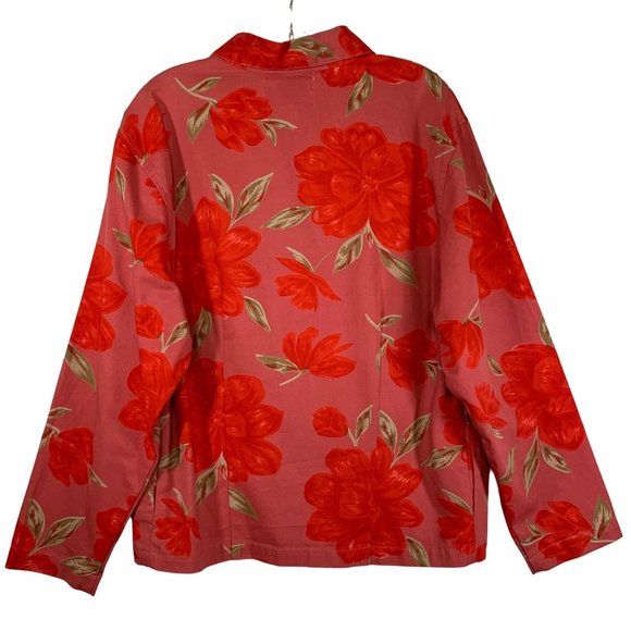 VTG Tantrums Womens Pink Floral Denim Jacket Size L Beaded Embroidered Jean Coat - Picture 2 of 13